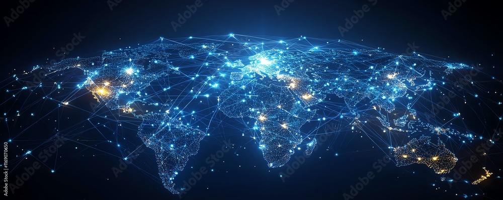 Poster abstract network of digital nodes and lines forming a global business connection, symbolizing corpor