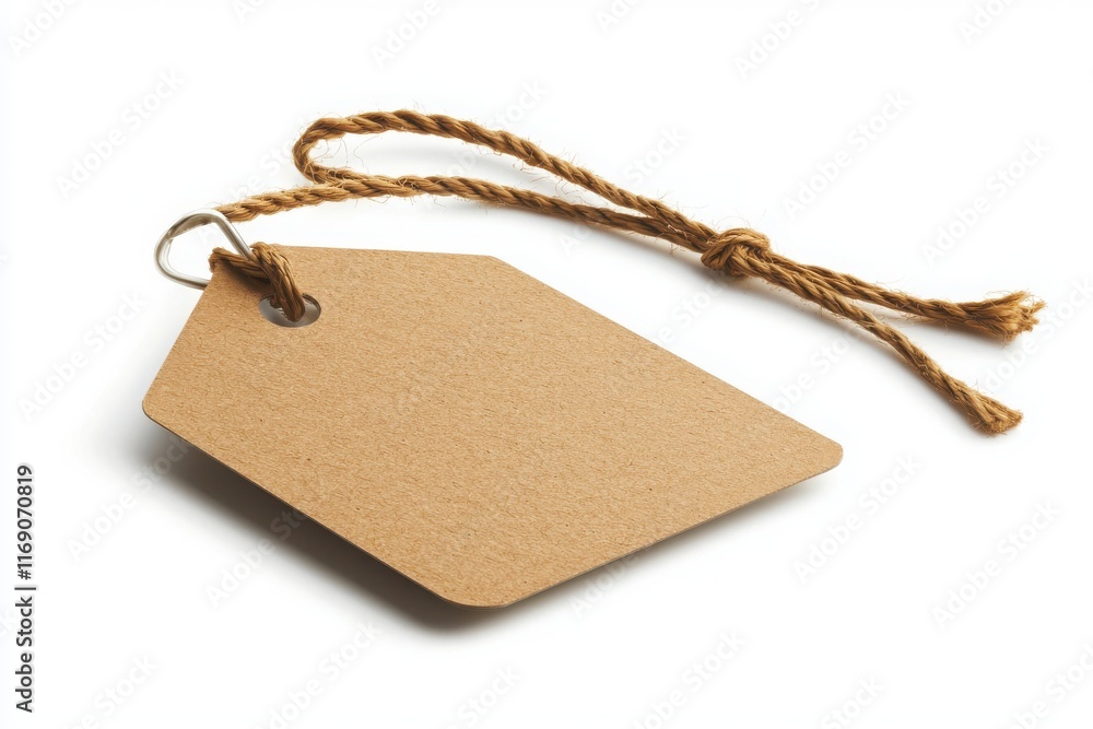 Poster durable retail tag with double string detail minimalist design studio setting product photography st