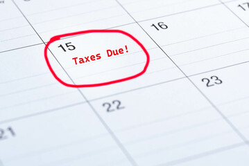 Obraz premium Tax Day, due concept, April 15, red circled, calendar