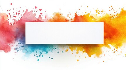 Vibrant watercolor splash blank paper label design creative studio colorful background artistic perspective branding concept