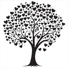 Valentin day Vector  tree silhouette isolated on white