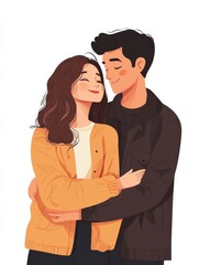 Obraz premium Romantic couple lovers vector illustration, Happy young male female couple together, wife and husband loving relationships. Flat design illustration isolated on white background