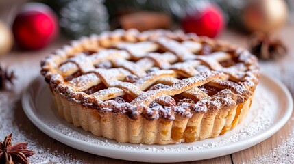 Festive Lattice Pie with Powdered Sugar  .