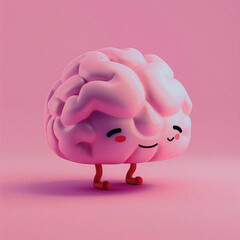 Cute Kawaii Brain Character with Happy Face &ndash; Vector Illustration