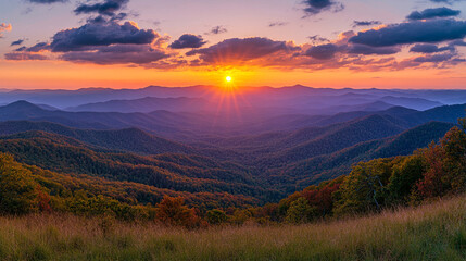Fototapeta premium Majestic sunset over vast Appalachian mountain range in early autumn