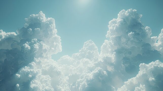 Fluffy white clouds float in a bright blue sky on a sunny day in spring