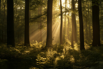 Obraz premium tranquil forest scene with flowing typography for World Introvert Day theme: peace and calm