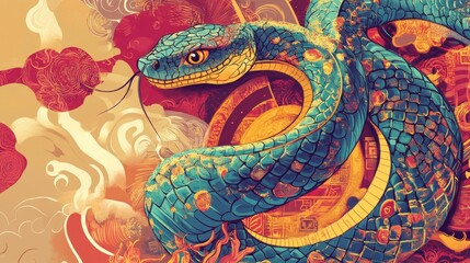 Obraz premium Vibrant Intertwined Snake Illustration