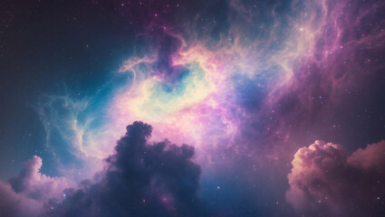 Fototapeta premium Celestial Beauty of Colorful Nebula in the Night Sky with Bright Stars and Energy Bursts for Desktop Background