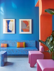 Modern Interior Design Featuring Blue And Orange Walls