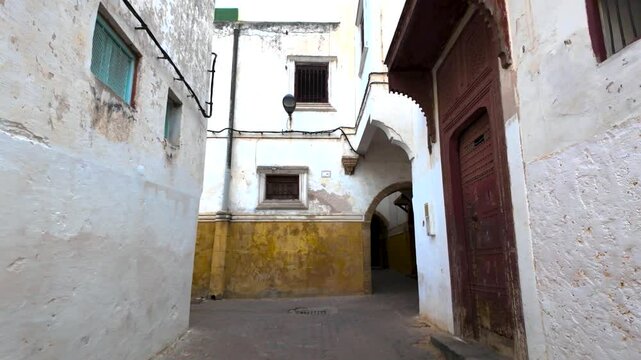 The old  narrow street in the famous district at Casablanca in Morocco Called : " Habous" when we can feel traditions and moroccan culture 