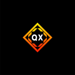 QX initials dynamic geometric logo design features a bold lettering sign in an orange and black color scheme, displayed against a dark background