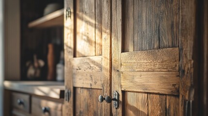 Rustic Wooden Cabinet bathed in Sunlight
