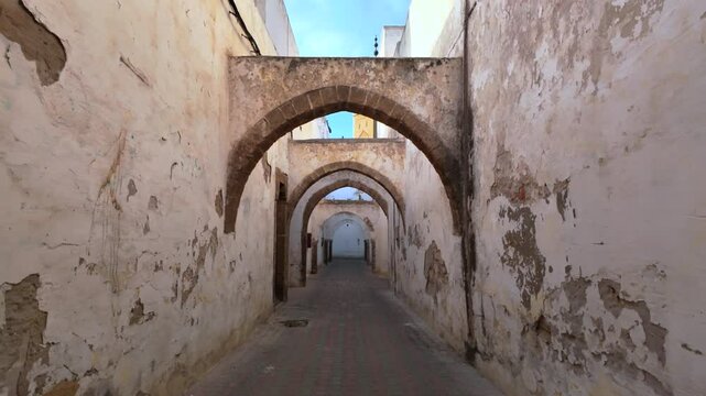 The old  narrow street in the famous district at Casablanca in Morocco Called : " Habous" when we can feel traditions and moroccan culture 