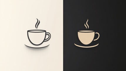 Obraz premium minimalist coffee cup line art logo single continuous stroke forming steaming mug silhouette on crisp white background bold simplicity with subtle movement