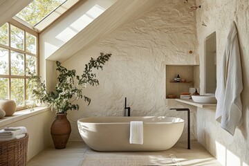 Luxurious Modern Bathroom With Natural Light and Textured Walls