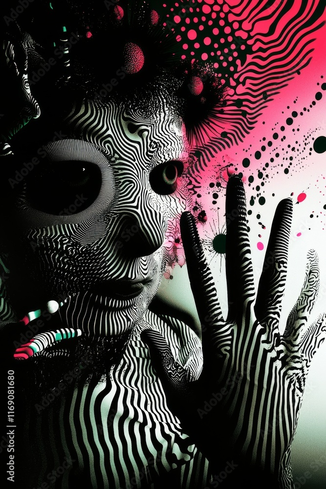 Aufkleber abstract face portrait with psychedelic patterns