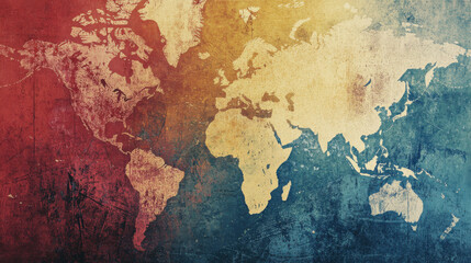 Vintage world map design with textured background and warm colors