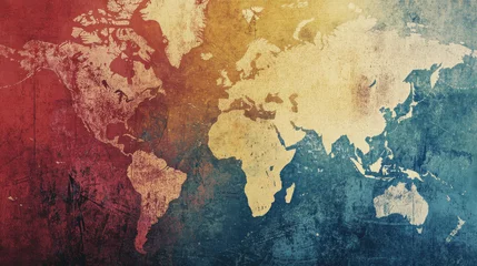 Fotobehang Verweerde muur Vintage world map design with textured background and warm colors  © K'kriang Krai