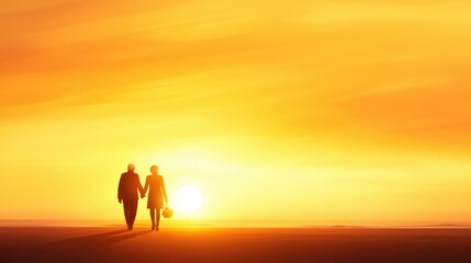 Couple Walking Hand in Hand at Sunset on a Beautiful Beach