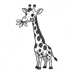 Obraz premium Cartoon Giraffe with a Leaf in Its Mouth on White Background
