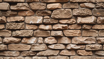 Fototapeta premium Stone Wall with Light Brown Rock Texture, Showcasing Natural Variations and a Rustic, Earthy Aesthetic Perfect for Adding Depth and Warmth to Any Space