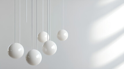 Hanging light bulbs against a white background, showcasing a clean and minimalistic design concept