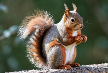 A close-up photo of a squirrel with a bushy tail