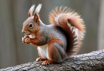 Obraz premium A close-up photo of a squirrel with a bushy tail