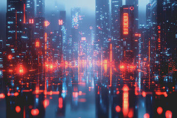 Fototapeta premium A modern city with a wireless network connection concept and cityscape. Technology concept.