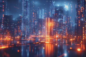 A modern city with a wireless network connection concept and cityscape. Technology concept.