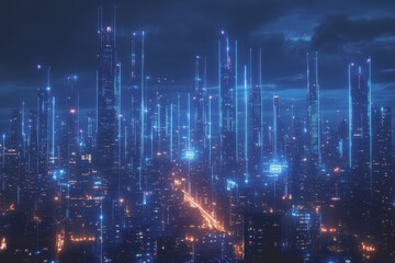 Fototapeta premium A modern city with a wireless network connection concept and cityscape. Technology concept.