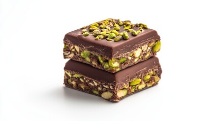 Obraz premium Indulge in the rich layers of chocolate and pistachio, showcasing a dessert that combines creamy sweetness with a crunchy texture. Perfect for a treat or special occasion