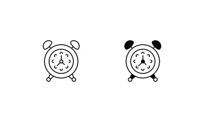 Clock Striking Midnight icon set line and glyph vector illustration