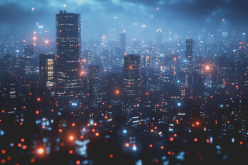 Fototapeta premium A modern city with a wireless network connection concept and cityscape. Technology concept.