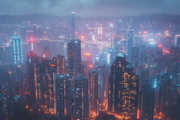 Obraz premium A modern city with a wireless network connection concept and cityscape. Technology concept.