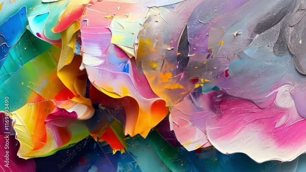 Poster an abstract explosion of vibrant colors and textures, showcasing artistic expression and motion thro