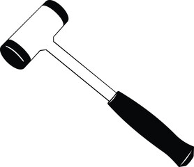 Black and white rubber mallet icon - simple tool illustration for construction and repair