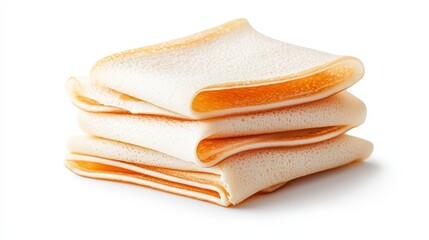 Layered thin crepes stack, slight golden edges, realistic detail, high-quality texture, isolated on white background