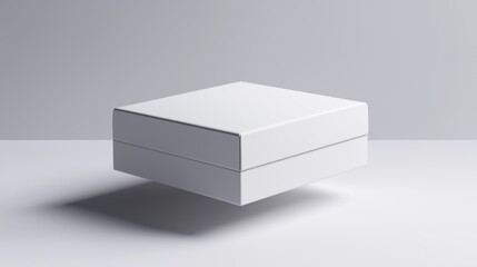 Naklejka premium Minimalist 3D mockup of a sleek, plain white box, isolated on a seamless white background, focused lighting with delicate shadowing