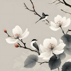 Birds Among Spring and Autumn Blooms