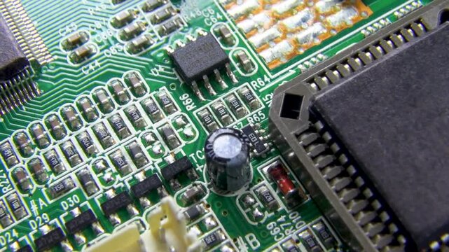 printed circuit board with electronic components close-up
