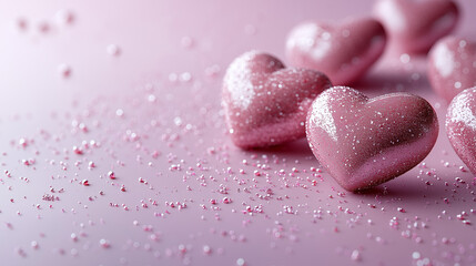 Fototapeta premium A light lavender background with a few scattered abstract heart shapes and a large open area for text in the center. with copy space for text