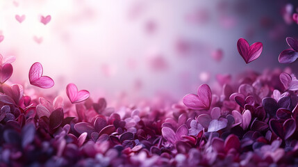 Obraz premium A pale lavender background with subtle, soft abstract hearts at the bottom, leaving a large area at the top for a message. with copy space for text