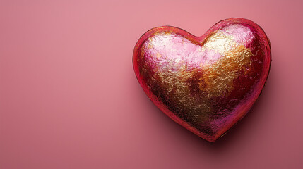 Fototapeta premium A soft pink gradient with a gold heart in the corner, leaving the center open for a romantic phrase. with copy space for text