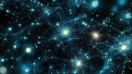 Fototapeta premium An abstract representation of data flowing through cyberspace. Features interconnected lines and nodes forming a complex network on a dark background.