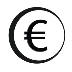 euro currency symbol icon.black and white circle shape,currency icon.Vector illustration on white background.Money label.