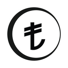 Turkish currency symbol isolated on white background with black shapes.Lira currency symbol.Black and white circle shape,currency icon.Vector illustration on white background.Money label.