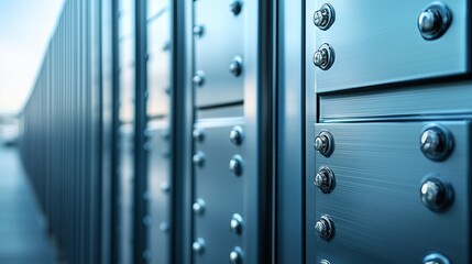 Close-Up View of Modern Metal Bank Locker with Secure Fasteners