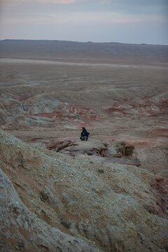 White Stupa (Tsagaan Suvarga) in Mongolia. A spectacular natural formation with colorful limestone cliffs and eroded rock layers in the Gobi Desert, showcasing the unique geological landscape of south